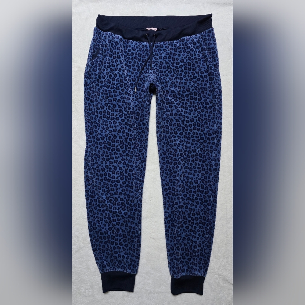 Juicy Couture Pants Size L Large Velvet Feel Blue Leopard Joggers Ocelot Sweats